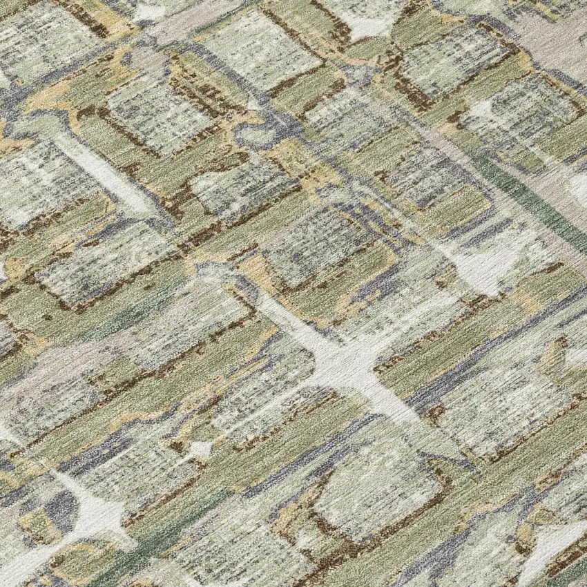 Green And Khaki Geometric Washable Indoor Outdoor Area Rug Photo 3