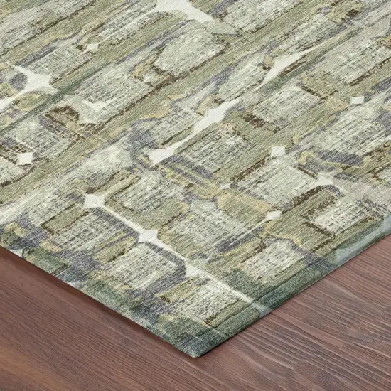 Green And Khaki Geometric Washable Indoor Outdoor Area Rug Photo 4