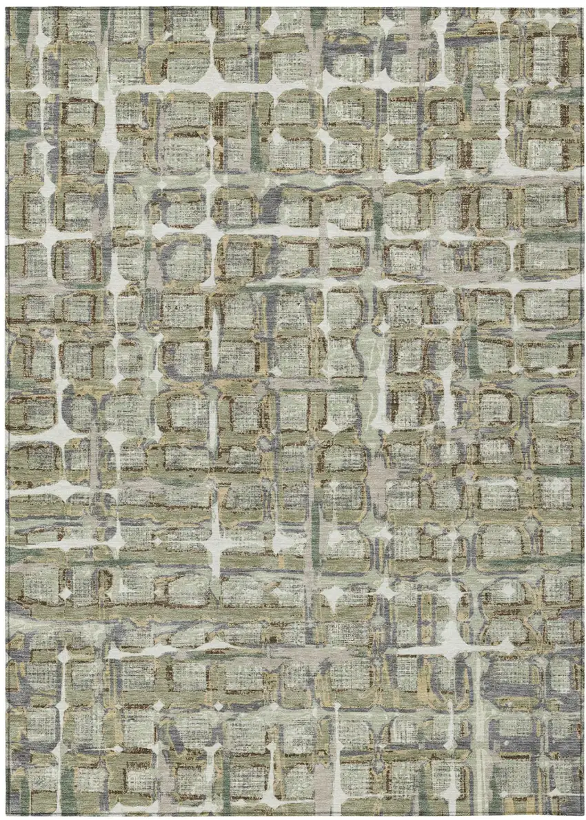 Green And Khaki Geometric Washable Indoor Outdoor Area Rug Photo 2