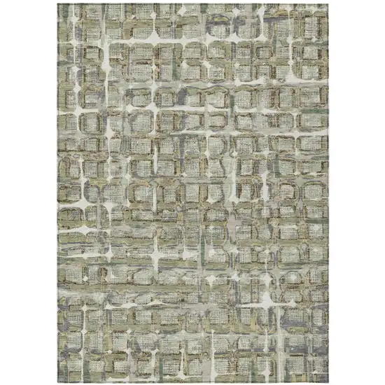 Green And Khaki Geometric Washable Indoor Outdoor Area Rug Photo 2