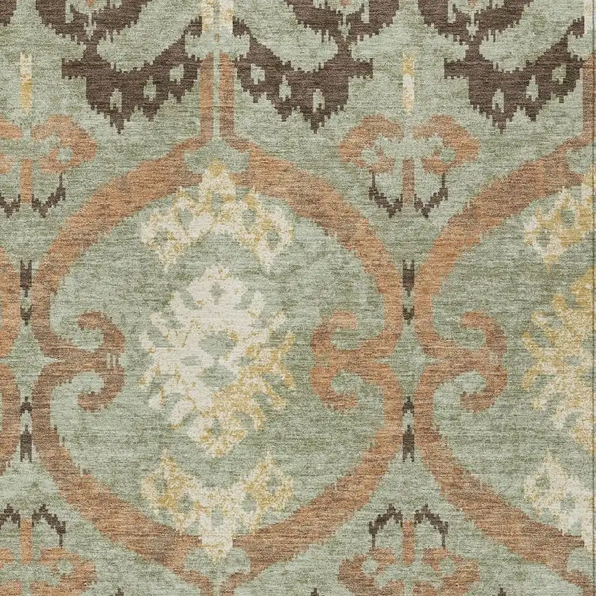 Green And Khaki Ikat Washable Indoor Outdoor Area Rug Photo 2