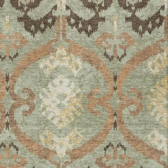 Green And Khaki Ikat Washable Indoor Outdoor Area Rug Photo 2
