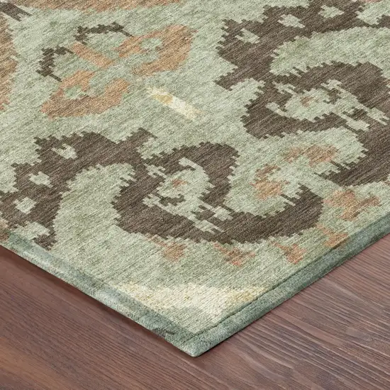 Green And Khaki Ikat Washable Indoor Outdoor Area Rug Photo 4