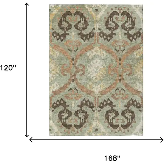 Green And Khaki Ikat Washable Indoor Outdoor Area Rug Photo 6