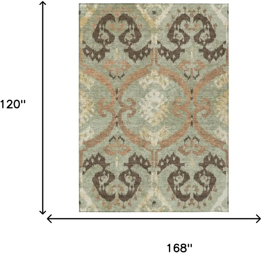 Green And Khaki Ikat Washable Indoor Outdoor Area Rug Photo 6