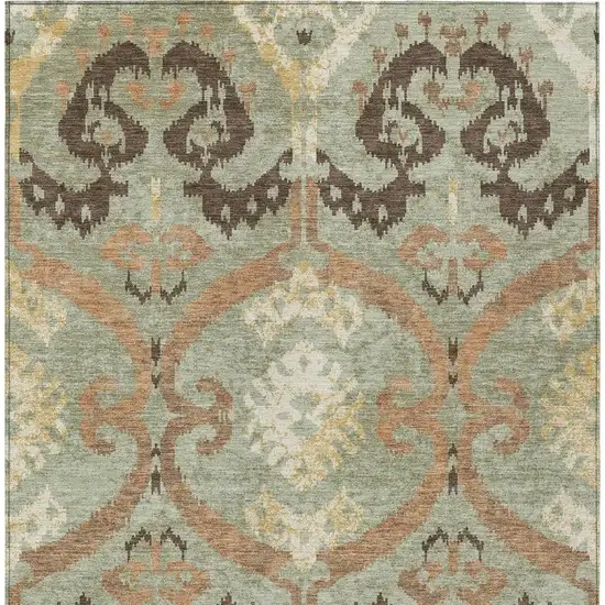 Green And Khaki Ikat Washable Indoor Outdoor Area Rug Photo 3