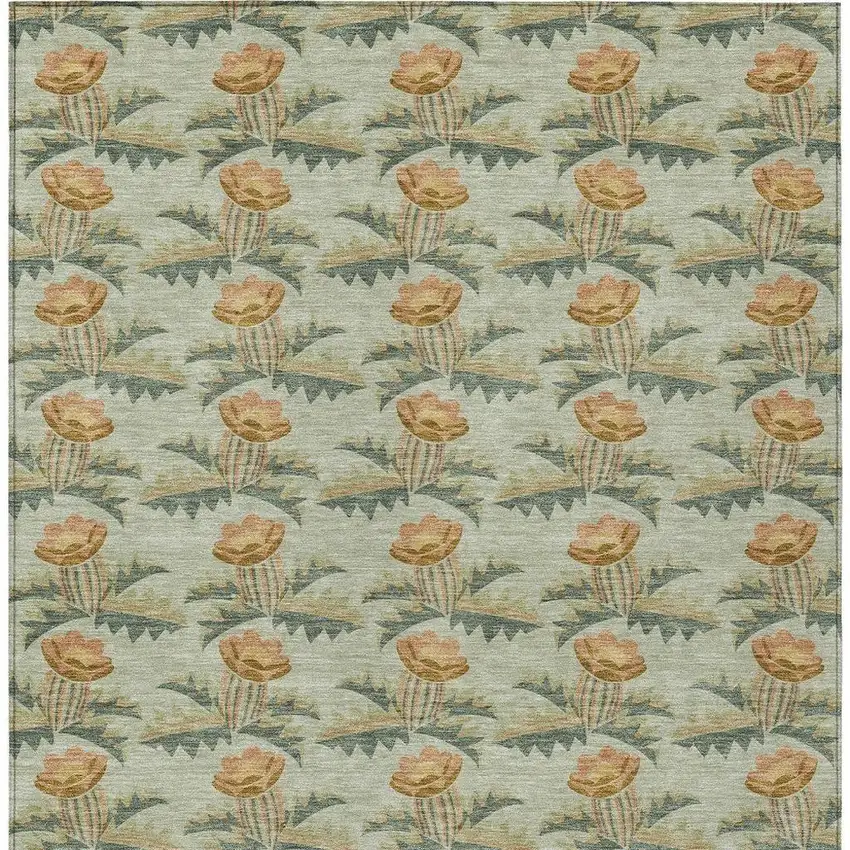 Green And Lavender Floral Washable Indoor Outdoor Area Rug Photo 4