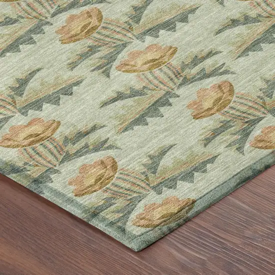 Green And Lavender Floral Washable Indoor Outdoor Area Rug Photo 7