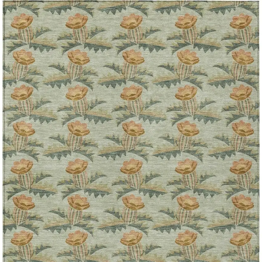 Green And Lavender Floral Washable Indoor Outdoor Area Rug Photo 6