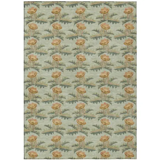 Green And Lavender Floral Washable Indoor Outdoor Area Rug Photo 2