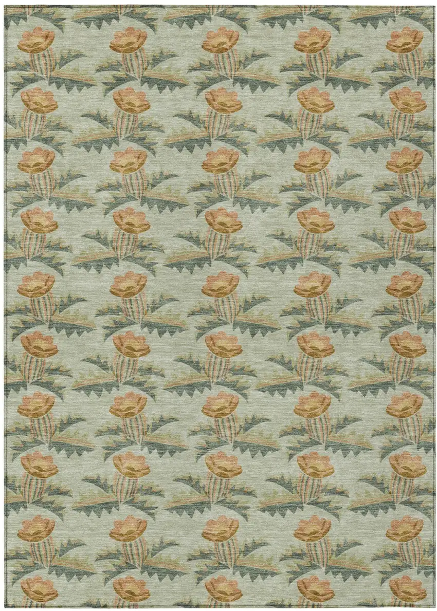 Green And Lavender Floral Washable Indoor Outdoor Area Rug Photo 2