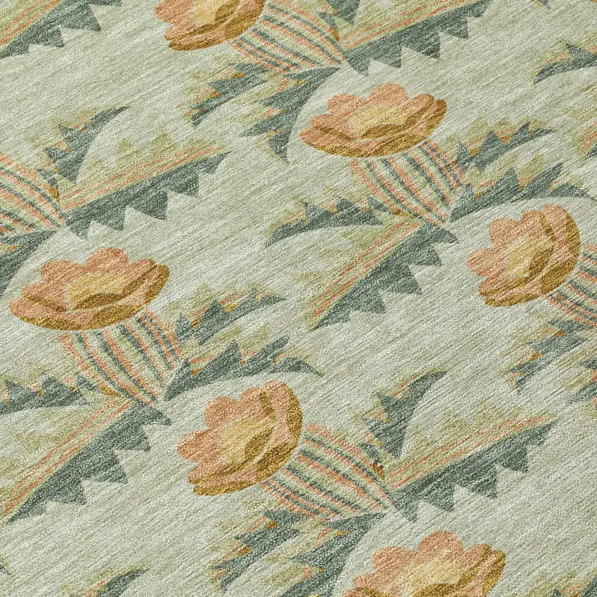 Green And Lavender Floral Washable Indoor Outdoor Area Rug Photo 8