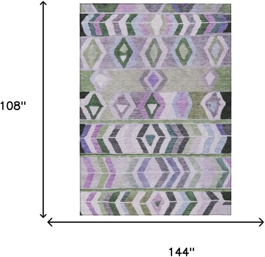 Green And Lavender Tribal Washable Indoor Outdoor Area Rug Photo 7