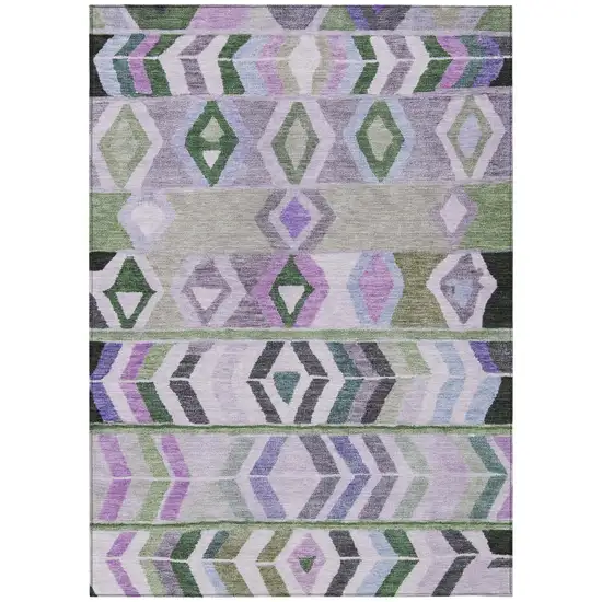Green And Lavender Tribal Washable Indoor Outdoor Area Rug Photo 2