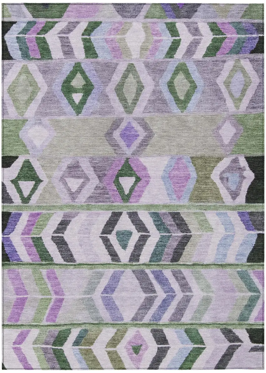 Green And Lavender Tribal Washable Indoor Outdoor Area Rug Photo 2