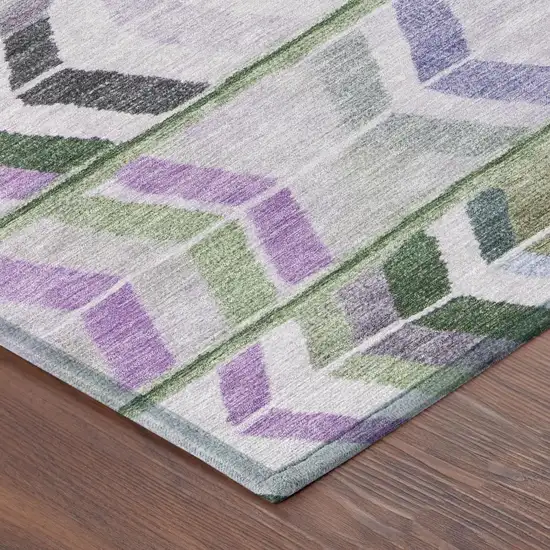 Green And Lavender Tribal Washable Indoor Outdoor Area Rug Photo 5