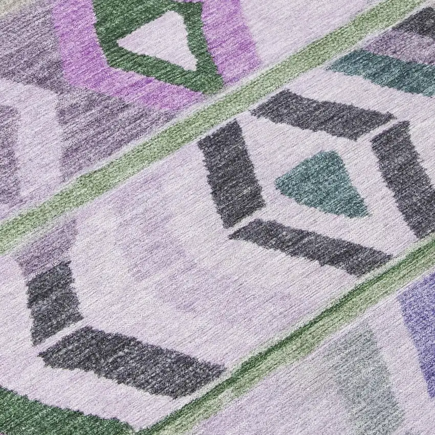 Green And Lavender Tribal Washable Indoor Outdoor Area Rug Photo 6