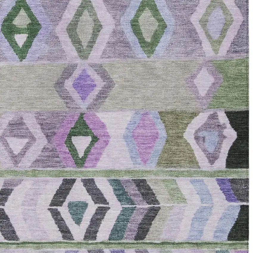 Green And Lavender Tribal Washable Indoor Outdoor Area Rug Photo 3