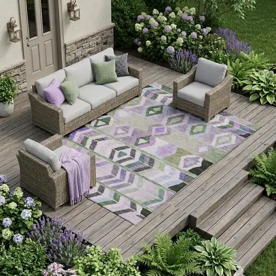 Green And Lavender Tribal Washable Indoor Outdoor Area Rug Photo 1