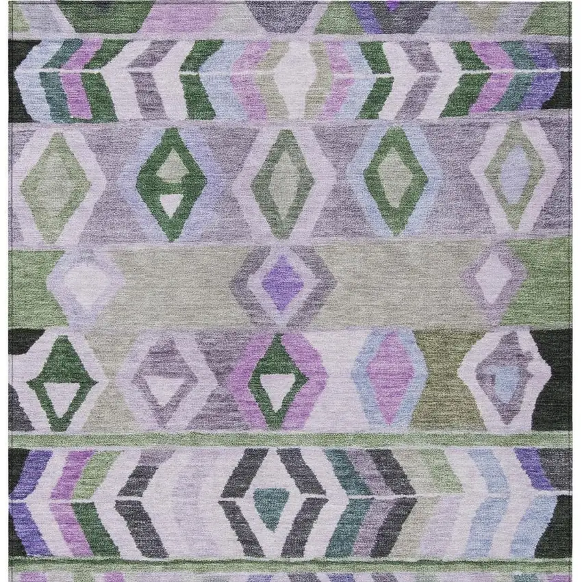 Green And Lavender Tribal Washable Indoor Outdoor Area Rug Photo 4