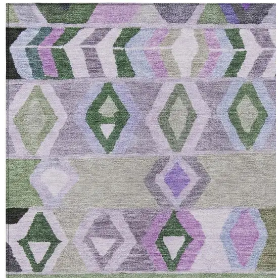 Green And Lavender Tribal Washable Indoor Outdoor Area Rug Photo 3