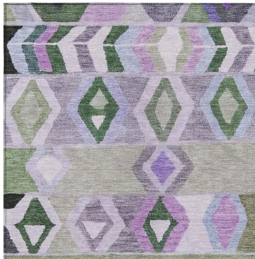 Green And Lavender Tribal Washable Indoor Outdoor Area Rug Photo 3