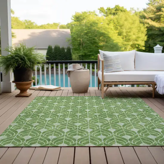 Green And Light Green Geometric Washable Indoor Outdoor Area Rug Photo 9