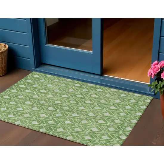 Green And Light Green Geometric Washable Indoor Outdoor Area Rug Photo 1