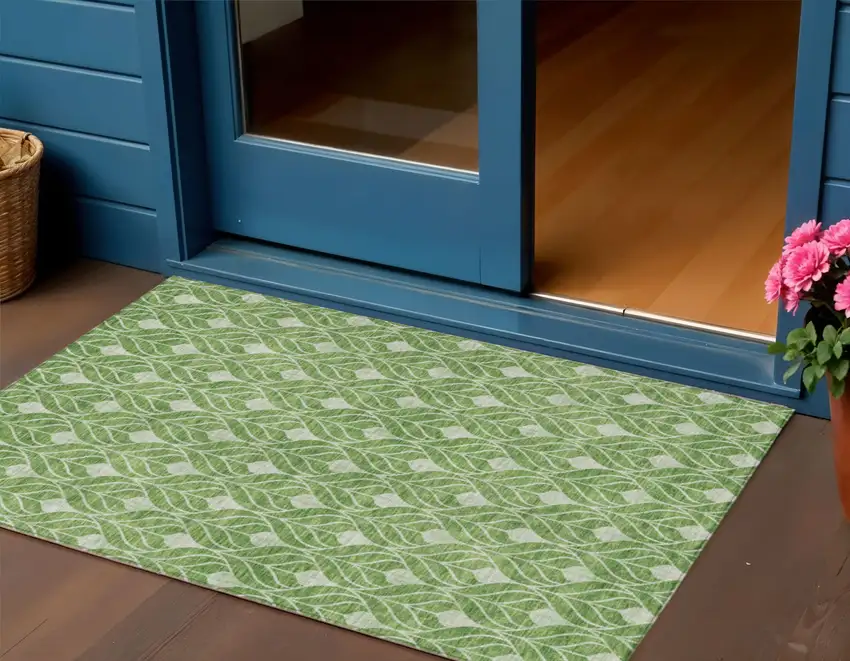 Green And Light Green Geometric Washable Indoor Outdoor Area Rug Photo 1