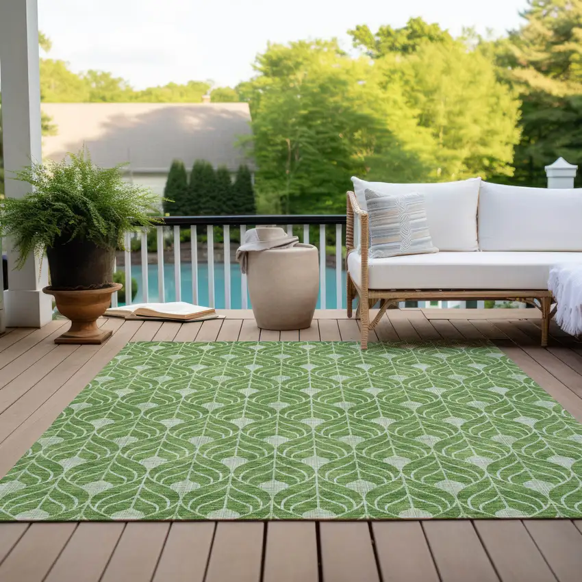 Green And Light Green Geometric Washable Indoor Outdoor Area Rug Photo 9