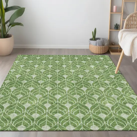 Green And Light Green Geometric Washable Indoor Outdoor Area Rug Photo 8