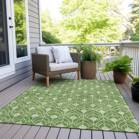 Green And Light Green Geometric Washable Indoor Outdoor Area Rug Photo 7