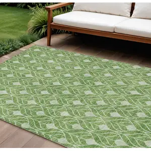 Photo of Green And Light Green Geometric Washable Indoor Outdoor Area Rug
