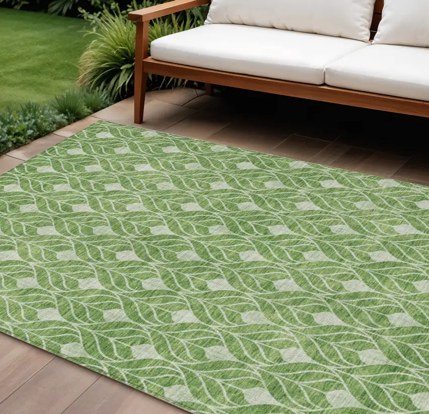Green And Light Green Geometric Washable Indoor Outdoor Area Rug Photo 1