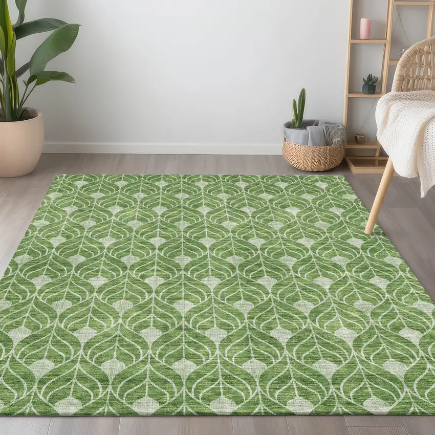 Green And Light Green Geometric Washable Indoor Outdoor Area Rug Photo 8