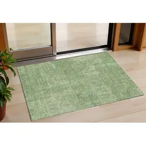 Photo of Green And Light Green Geometric Washable Indoor Outdoor Area Rug
