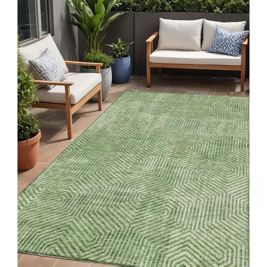 Green And Light Green Geometric Washable Indoor Outdoor Area Rug Photo 1