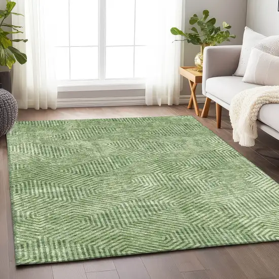 Green And Light Green Geometric Washable Indoor Outdoor Area Rug Photo 9