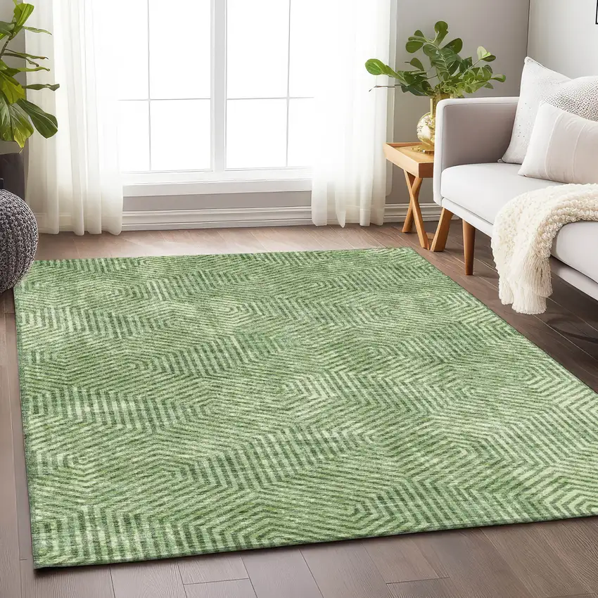 Green And Light Green Geometric Washable Indoor Outdoor Area Rug Photo 9