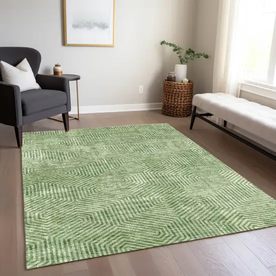 Green And Light Green Geometric Washable Indoor Outdoor Area Rug Photo 9