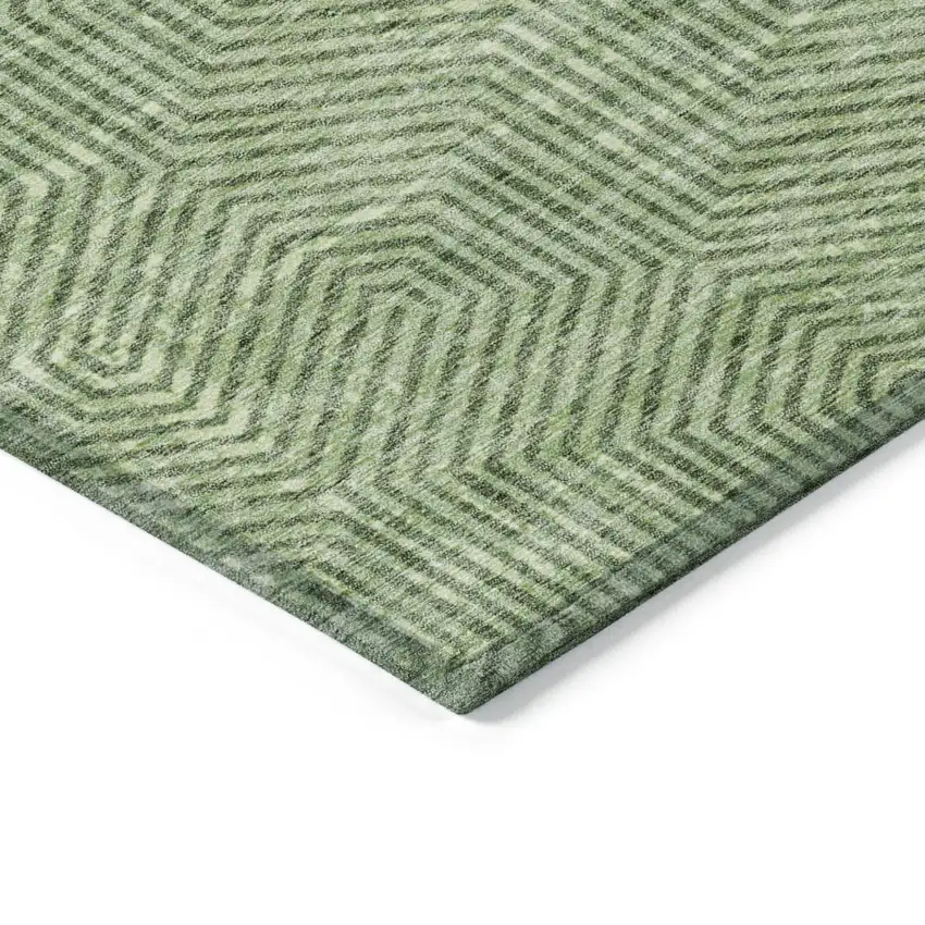 Green And Light Green Geometric Washable Indoor Outdoor Area Rug Photo 5
