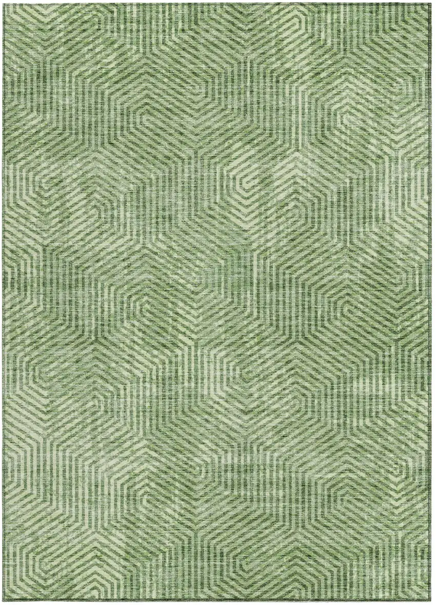 Green And Light Green Geometric Washable Indoor Outdoor Area Rug Photo 7