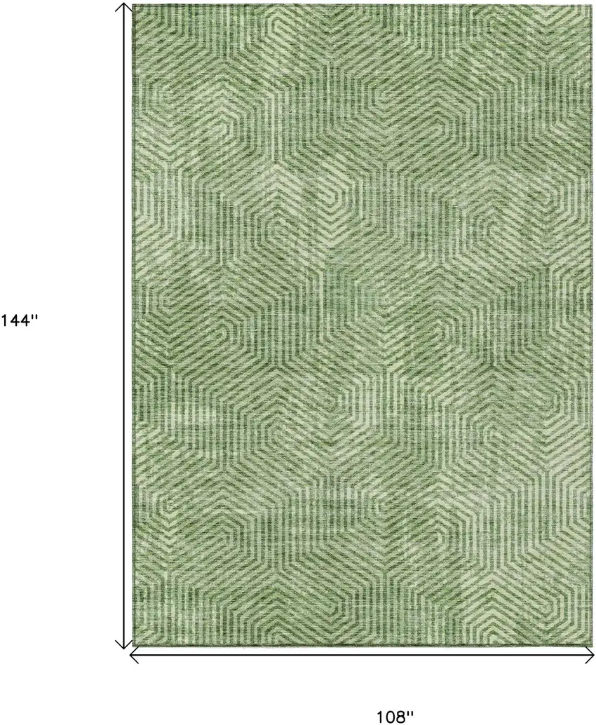 Green And Light Green Geometric Washable Indoor Outdoor Area Rug Photo 3