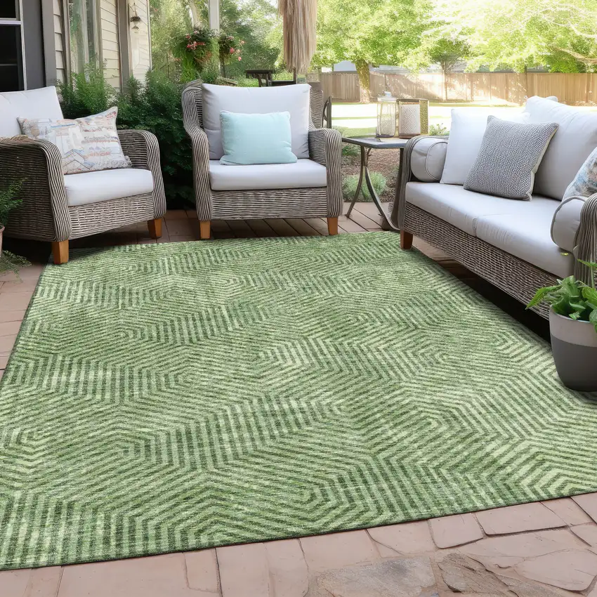 Green And Light Green Geometric Washable Indoor Outdoor Area Rug Photo 8