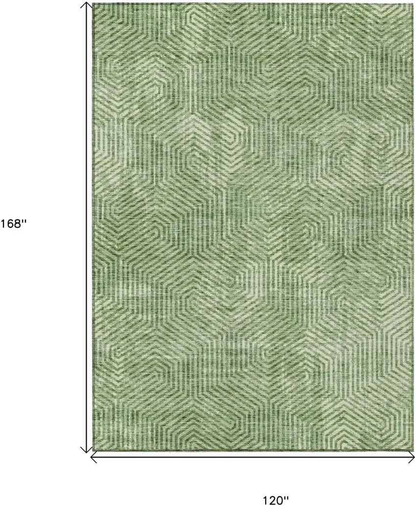 Green And Light Green Geometric Washable Indoor Outdoor Area Rug Photo 3