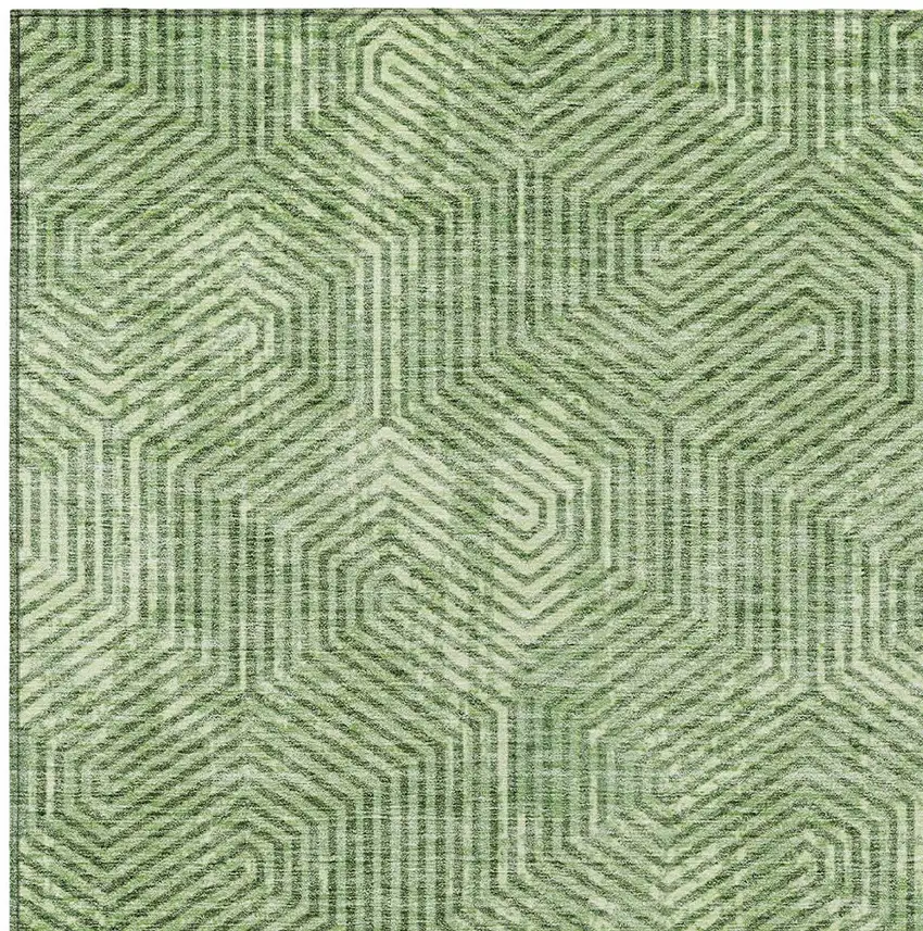Green And Light Green Geometric Washable Indoor Outdoor Area Rug Photo 6