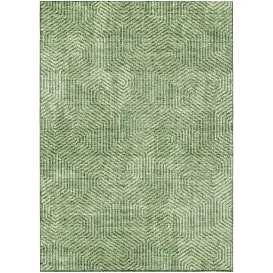 Green And Light Green Geometric Washable Indoor Outdoor Area Rug Photo 2