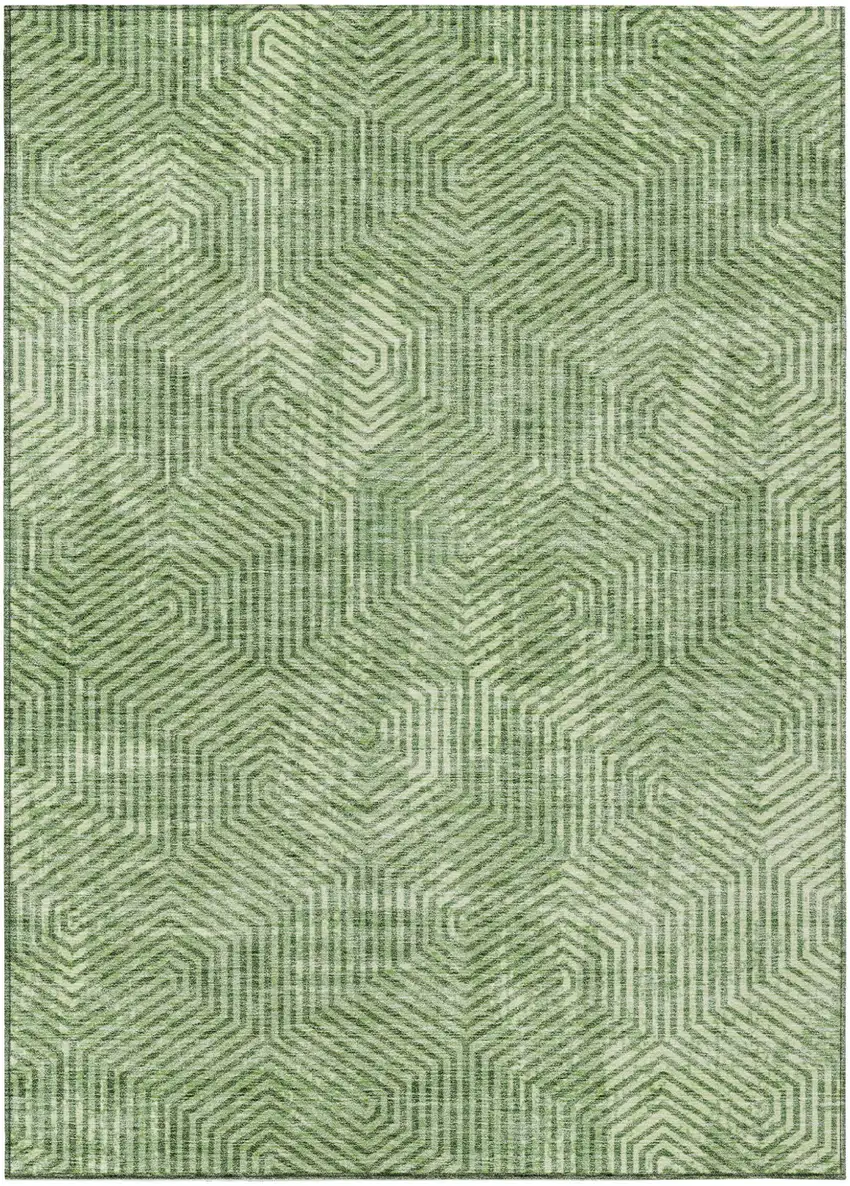Green And Light Green Geometric Washable Indoor Outdoor Area Rug Photo 2