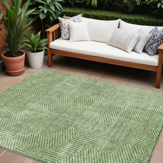 Green And Light Green Geometric Washable Indoor Outdoor Area Rug Photo 1