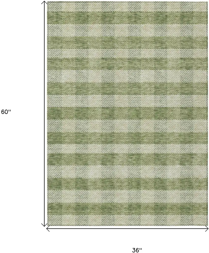 Green And Light Green Plaid Washable Indoor Outdoor Area Rug Photo 3